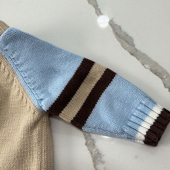 Carter's | Infant Boys Football Letterman Blue Tan Zip Knit Cardigan Sweater 0-3 - Picture 13 of 14